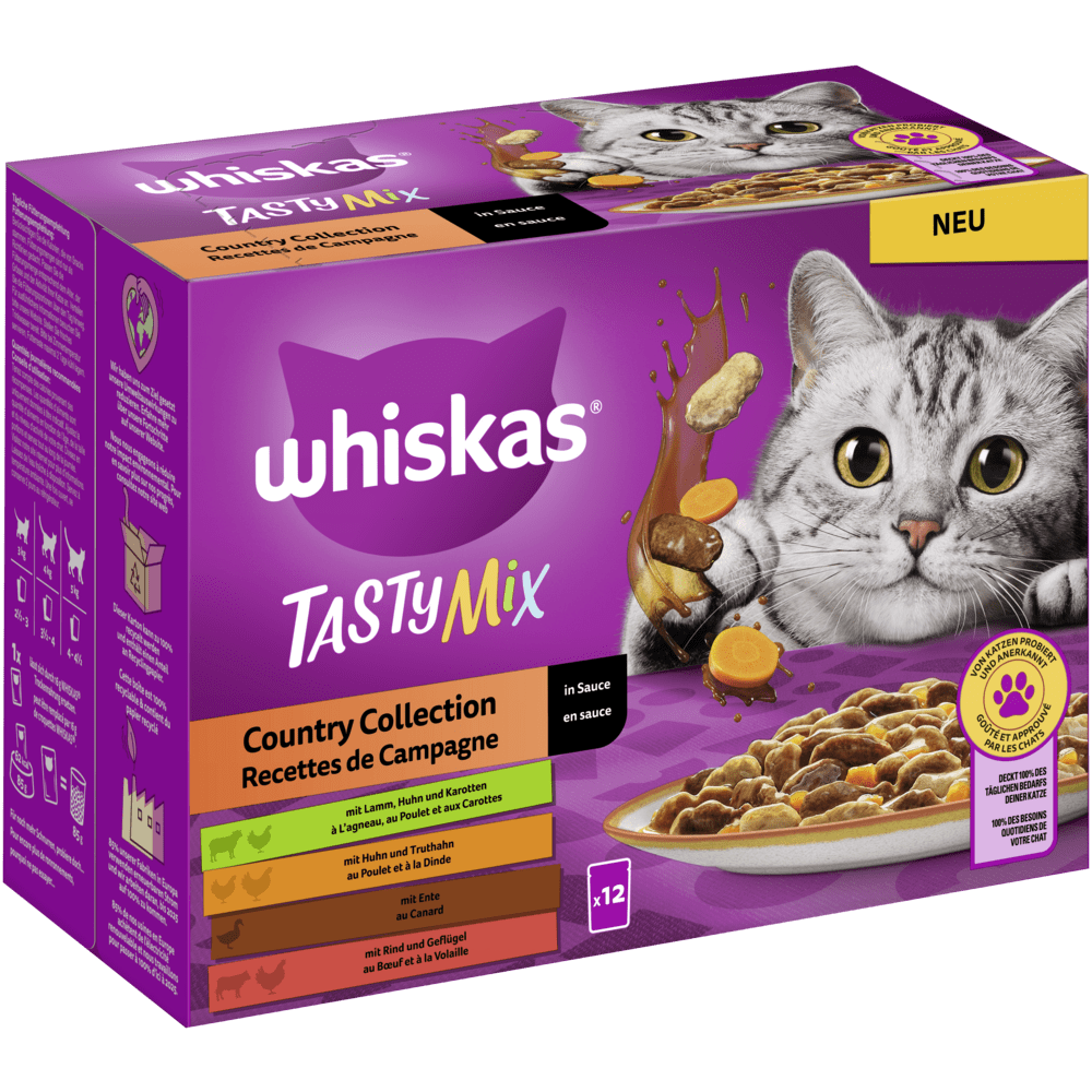 WHISKAS® TASTY MIX Portionsbeutel Multipack 12 & x Collection 85g Country 24 Sauce in